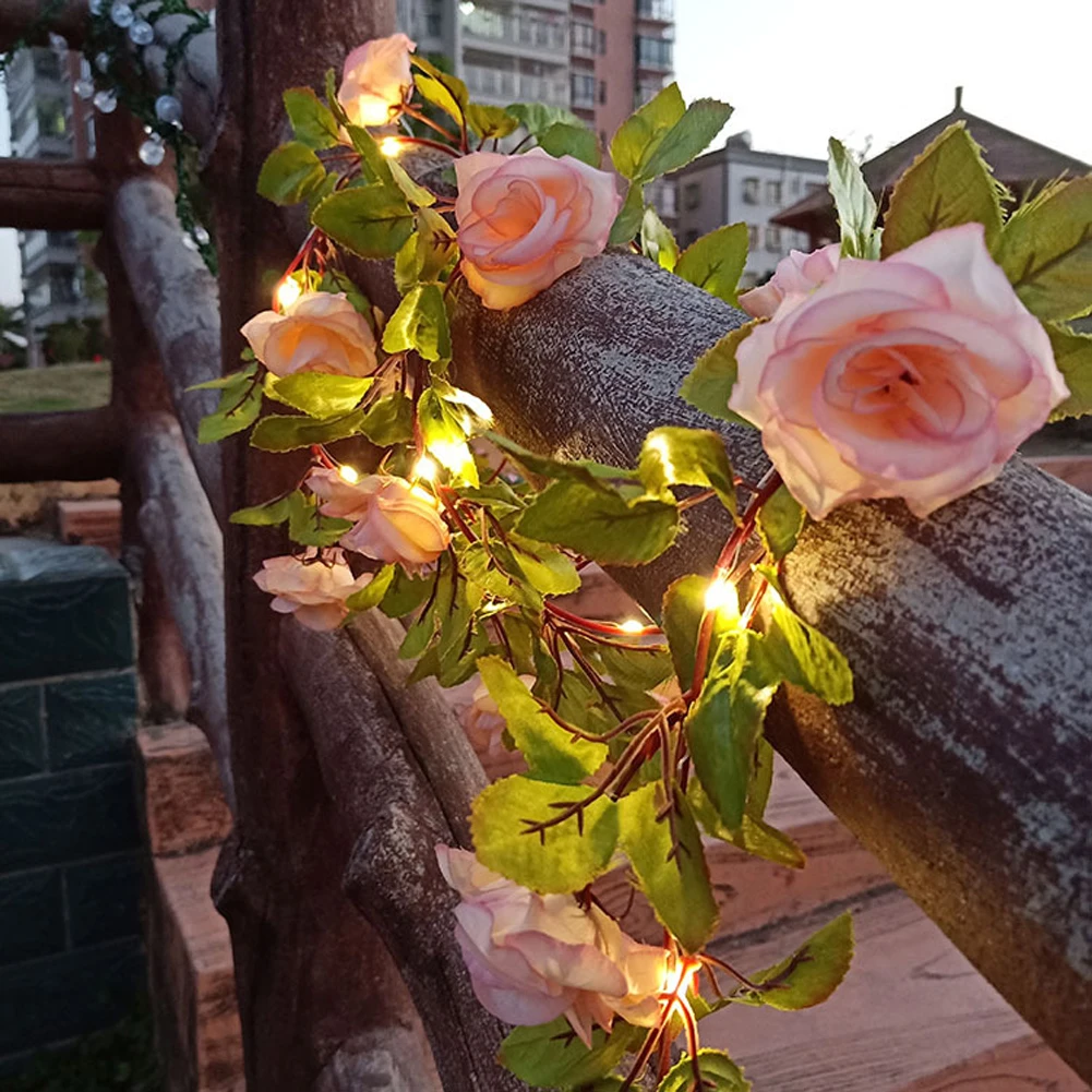 Solar Artificial Sunflower Rose String Light, Garland Fairy String Lights Green Leaf Vine Light for Garden Party Decor solar lights for sale