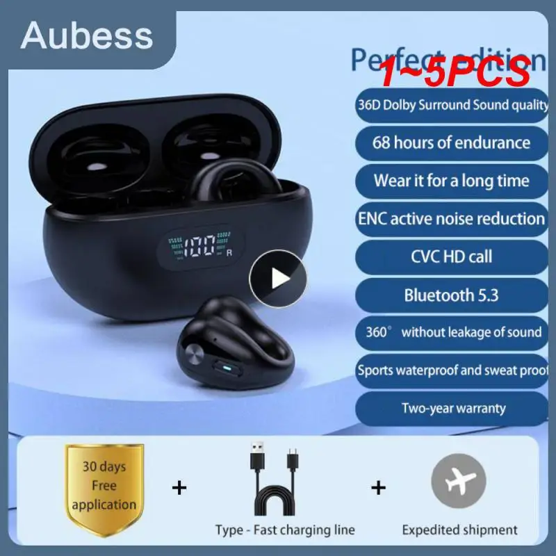 

1~5PCS Bone Conduction Clip-on-ear bluetooth-compatible Headset Sports Earphones Denoise Waterproof Earphone Earphones