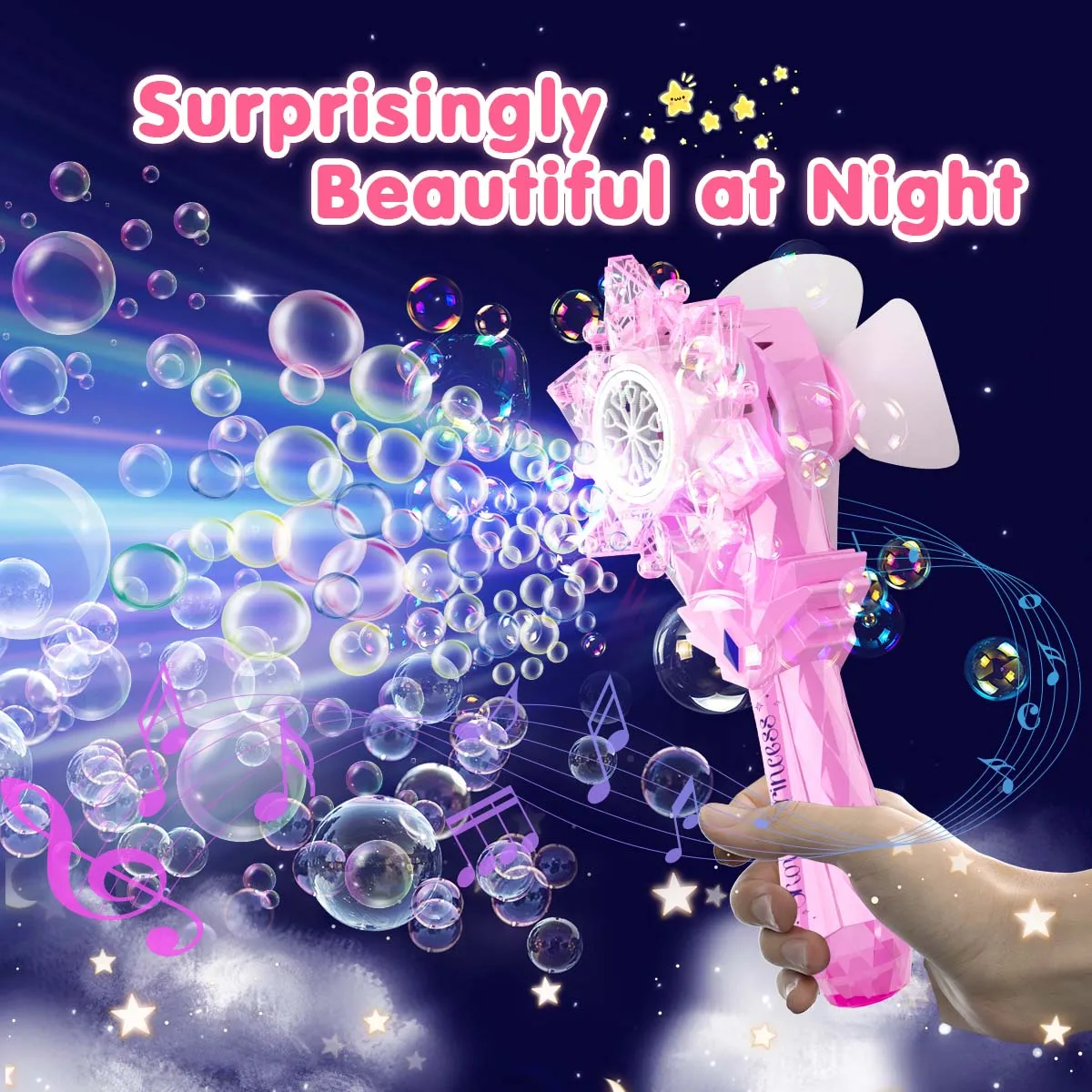 VATOS Recharge Bubble Wand X2 for Kids Girls Boys LED Electric Auto Snowflake Bubble Blower Gun With LED Light Music Outdoor Fun 3
