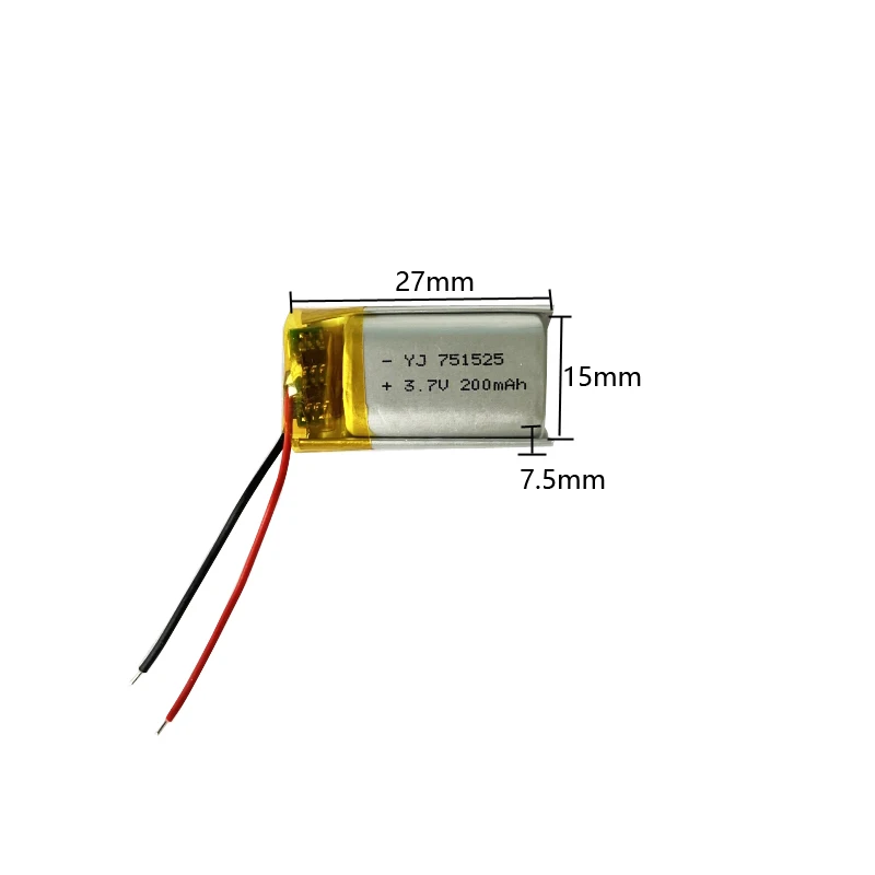 

Rechargeable Battery Polymer 751525 3.7v 200mah For Electrical Device LED Outdoor Lights Driving Recorder