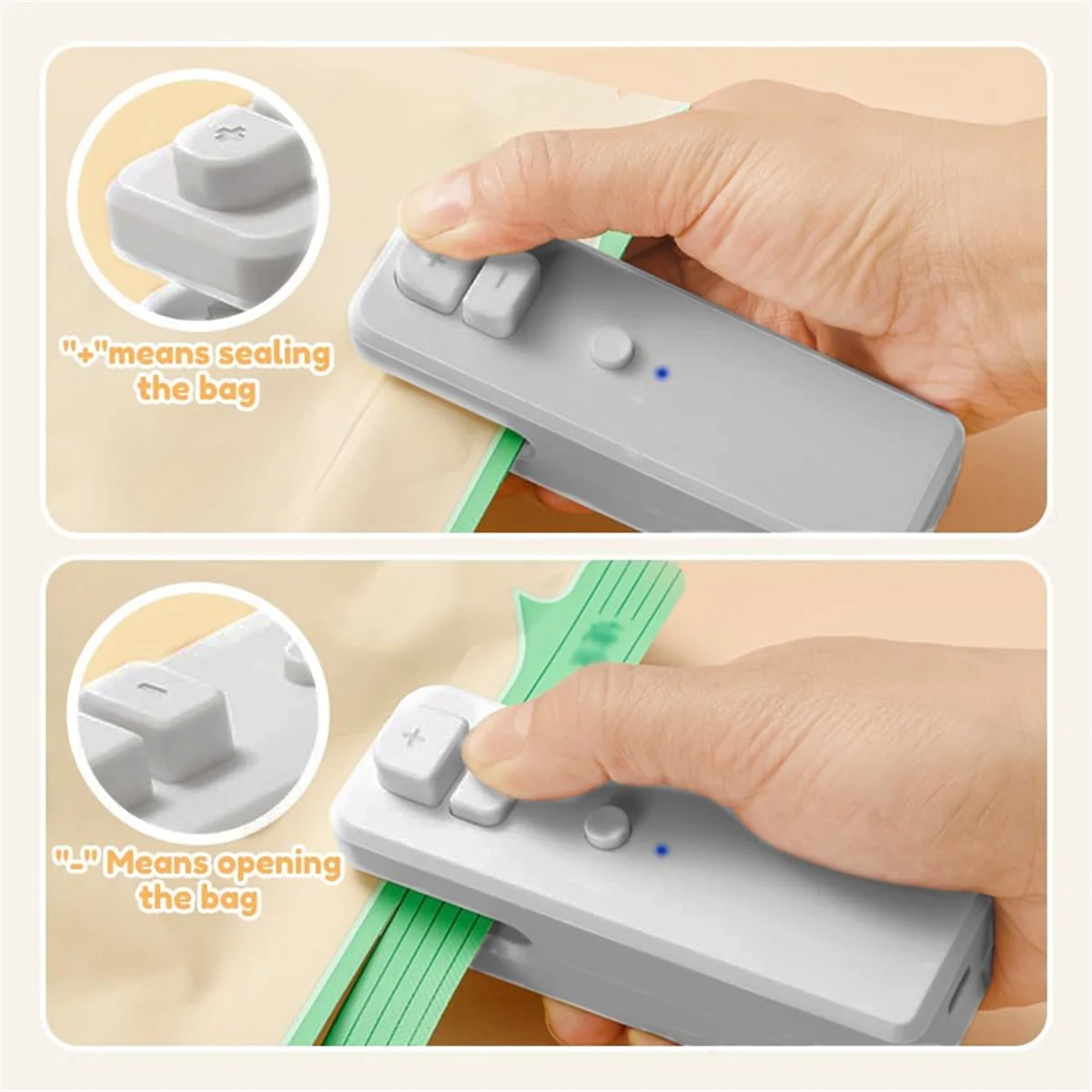 FZFZ Mini Bag Sealer Heat Seal Tool 2 In1 Rechargeable Portable Handheld Vacuum Food Sealer Mini Sealing for Snacks Vegetable