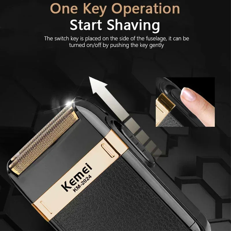 Kemei KM-2024 Men Electric Shavers Waterproof Reciprocating Foil Razor Precision Beard Trimmer Twin Blade Rechargeable with Sack 4