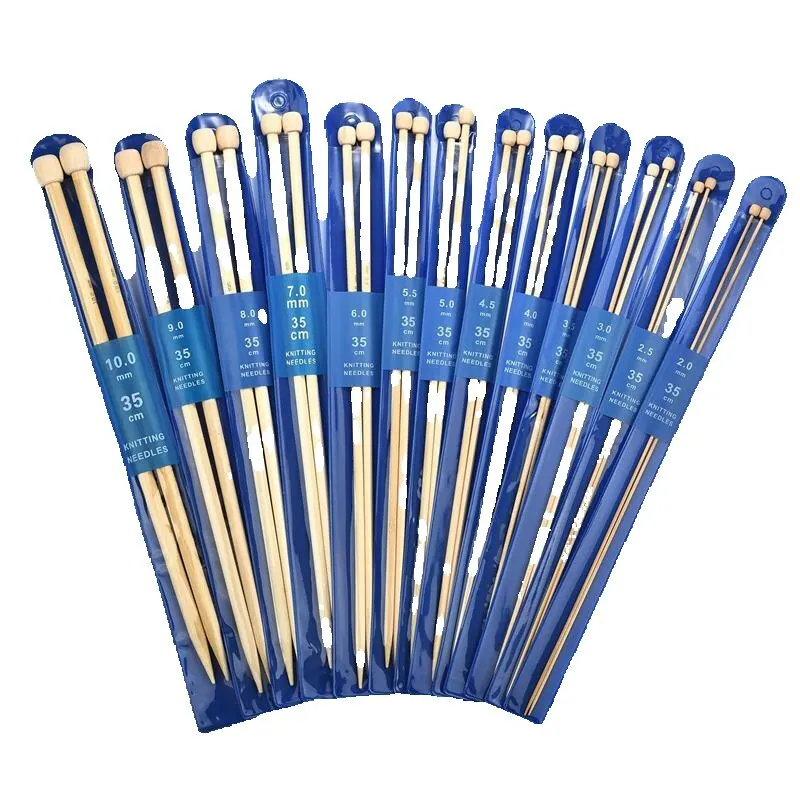Bamboo Knitting Needles Set 35cm Single Pointed For Hand Sewing