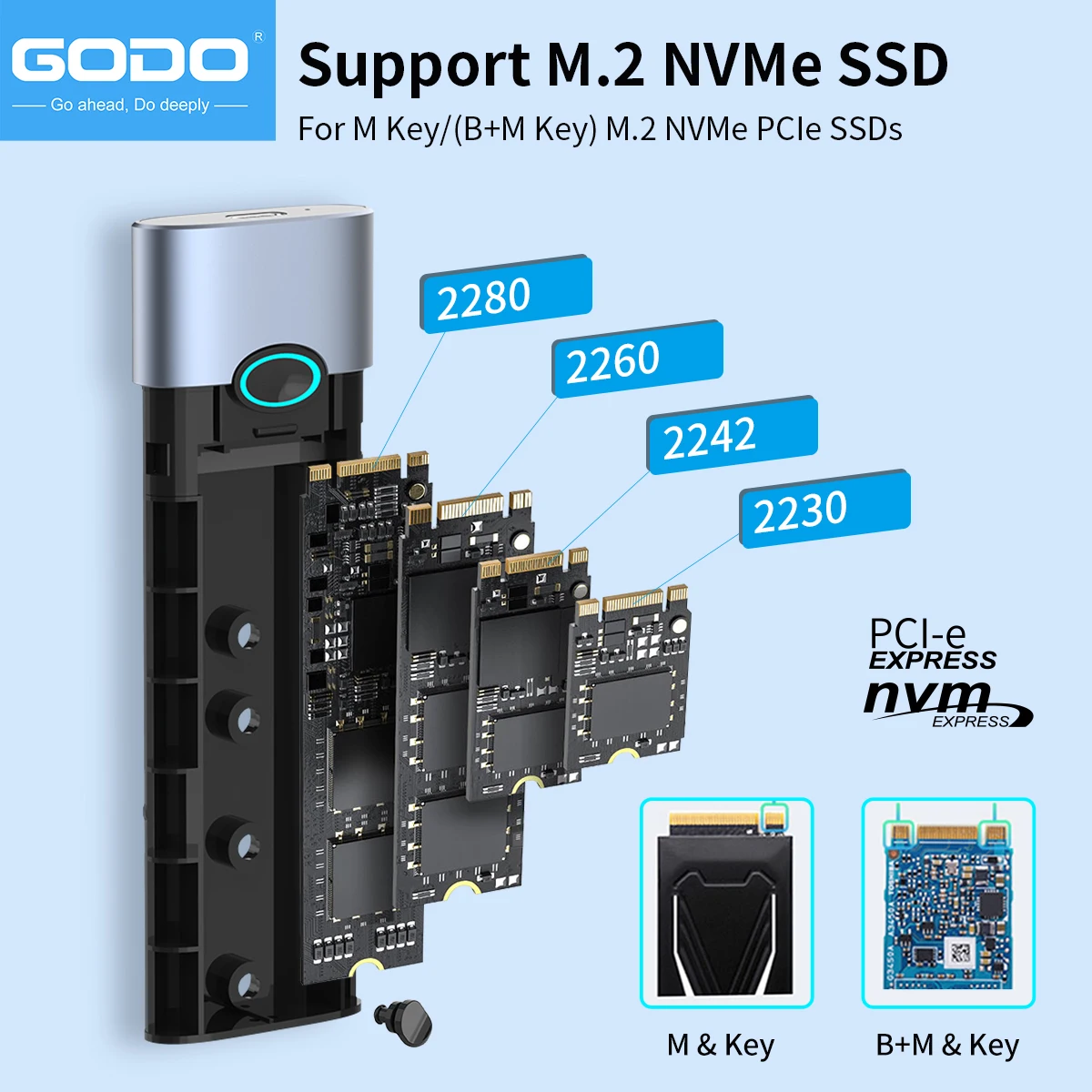 External Hard Drive Case Ssd Enclosure Hard Drive Adapter Ssd Adapter External Hard Drive Box Hard Disk Case Hard Drive Enclosure Hdd Case Enclosure External Hard Drive GODO M.2 NVMe Hard Drive Enclosure Adapter TYPE C USB 3.2 Gen 2(10 Gbps)to NVME PCI-E M-Key/(B + M) Key Support UASP Trim for SSDS