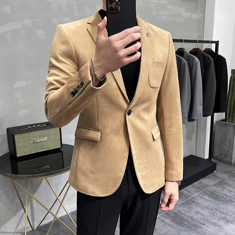 Slim Fit Fashion England Style Autumn Winter Thick Men's Velvet Suit Jacket / Male High Quality 2022 New Plus Size Blazers Coat custom burgundy velvet prom suits for men wedding groom tuxedos smoking jacket 2piece best man blazers slim fit terno masculino