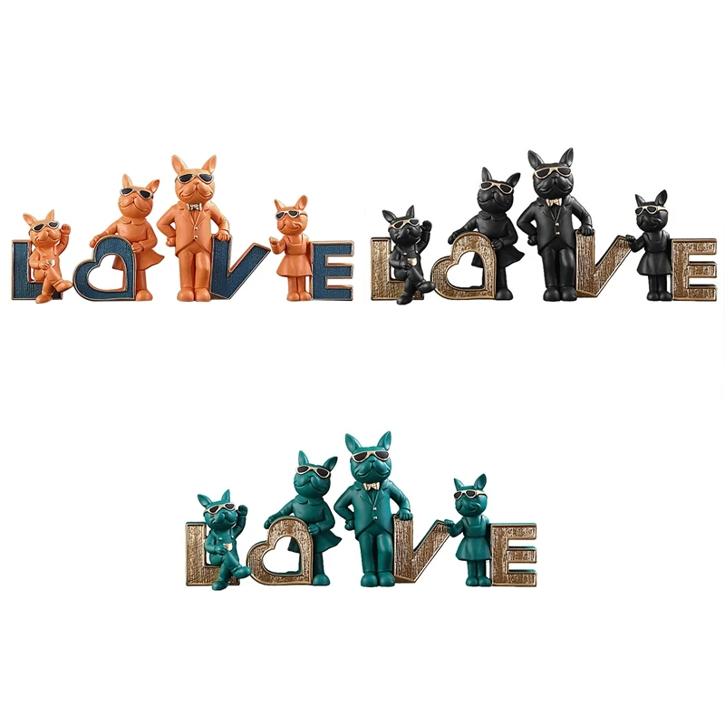 

New 4 Pcs Animal Love French Bulldog Figurines Decoration Dog Sculpture Home Living Room Decor Bulldog Statue Table Decor