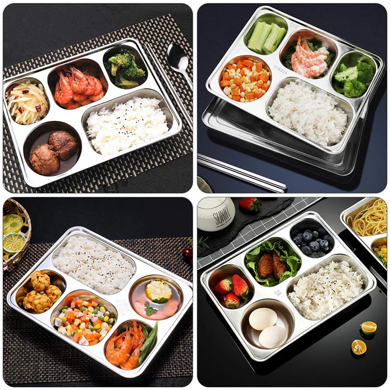 304 Stainless Steel Dinner Plate Square Thickened Deepening Children Students Lunch Box Tableware 1pc