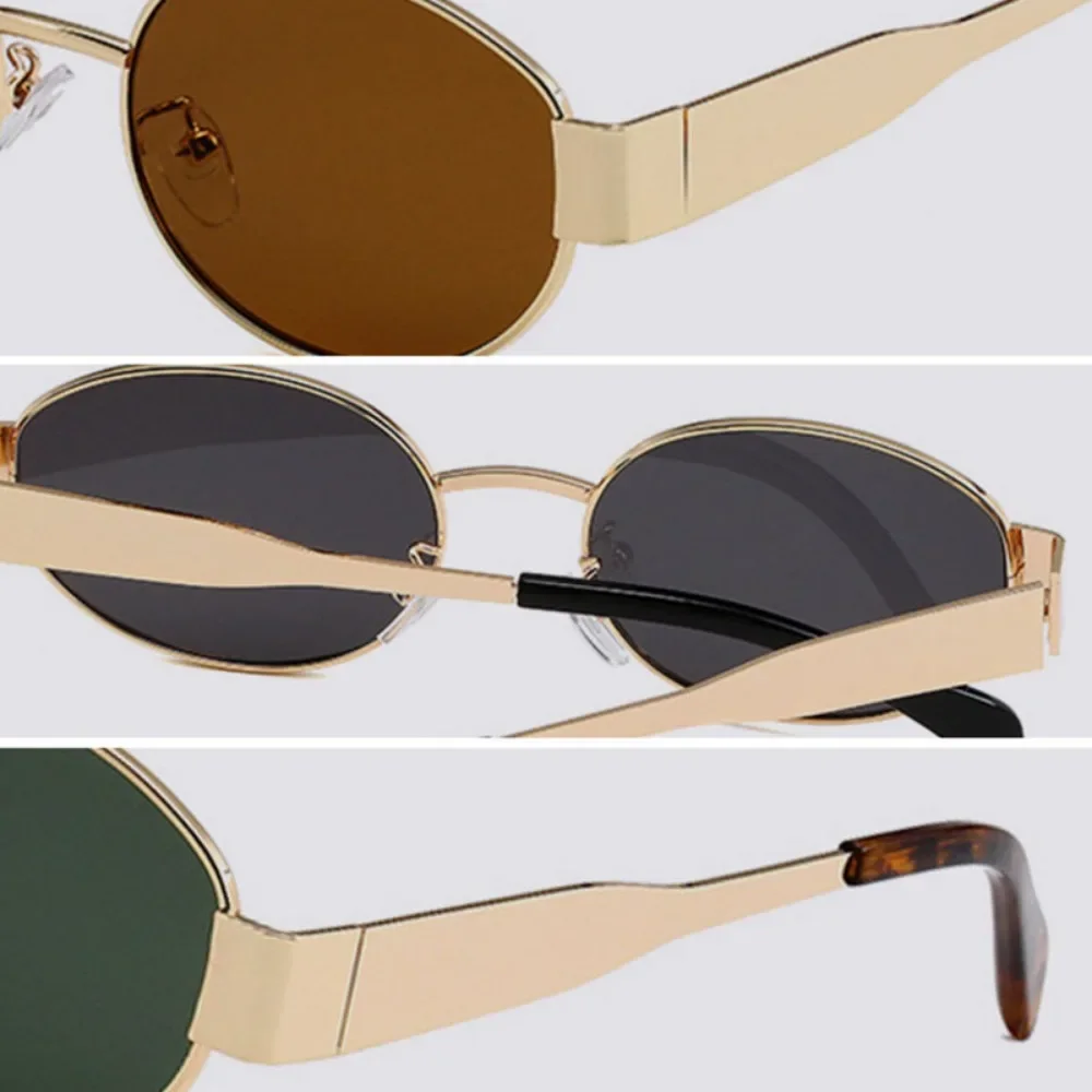 Small Metal Frame Oval Sunglasses for Women Brand Designer Fashion Luxury Shades UV400 Eyewear Men Vintage Sun Glasses
