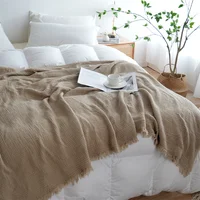 100% Cotton Blanket Yarn Dyed Shawl Tassels Style Plaid Jacquard Blankets Skin-friendly Bed Linen High Quality Gift cobertor 1