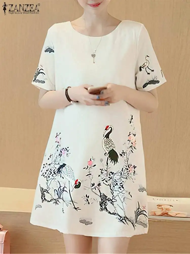 

ZANZEA Vintage Holiday Loose Dresses Women Printed Mini Dress Fashion Short Sleeve O-neck Sundress 2024 Casual A-line Vestidos
