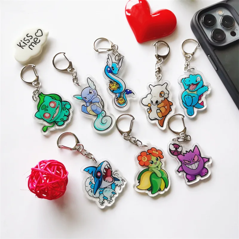 Pokemon Anime Pikachu Keychain Cartoon Acrylic Pocket Monsters Key Ring