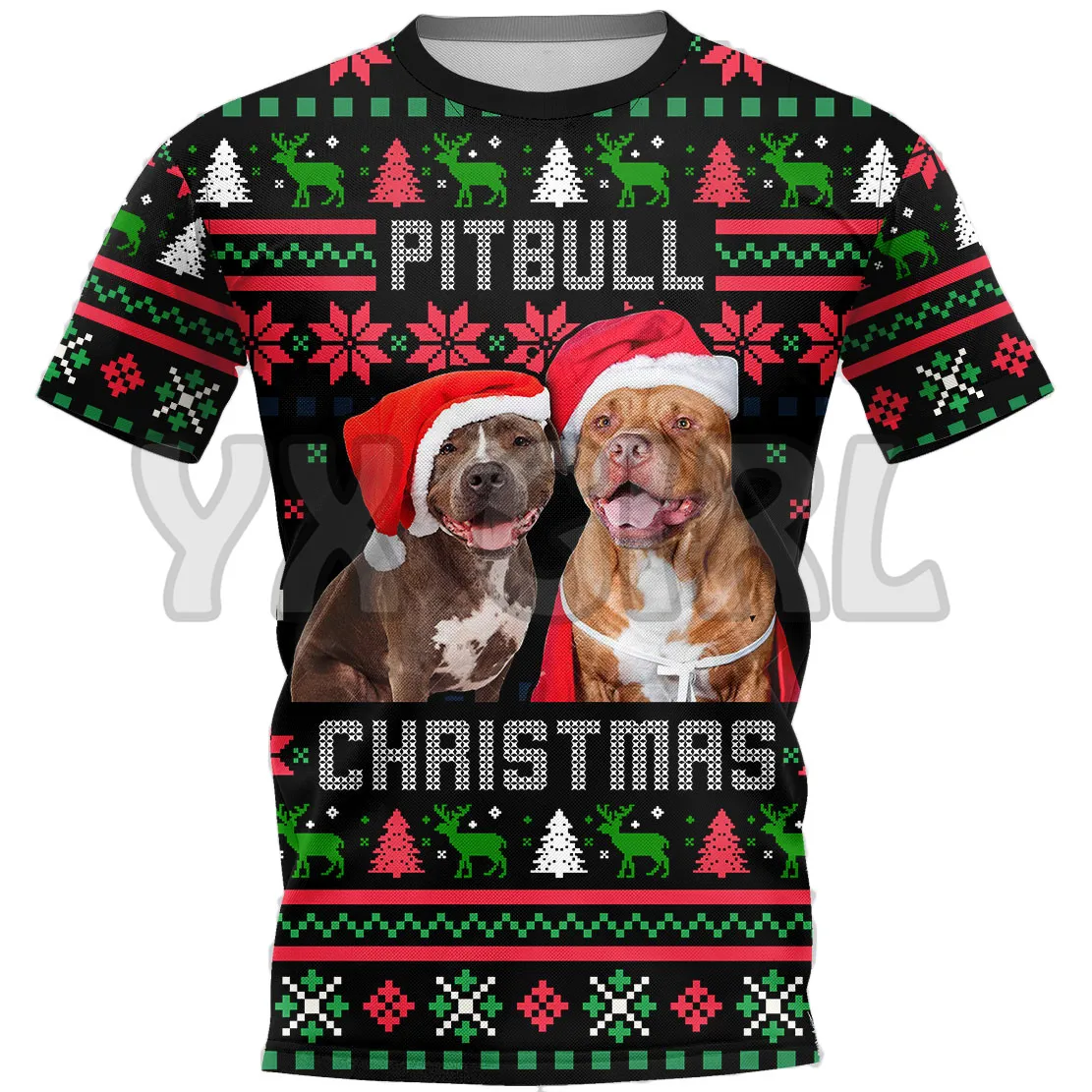 

PitBull Christmas 3D All Over Printed T Shirts Funny Dog Tee Tops shirts Unisex