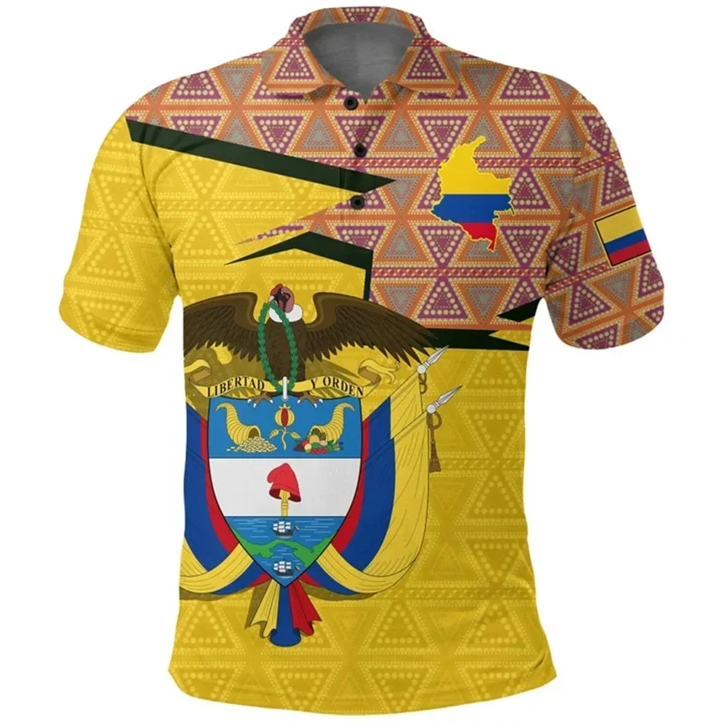 Uomo Colombia bandiera Polo stampa 3D risvolto bottone manica corta Tees top estate Casual t-Shirt Streetwear Camisetas Hombre - immagine 5