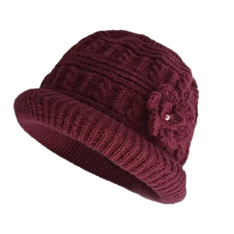 2025 Fashion Winter Plush Beanie Cap for Women Striped Knitted Wool Hat for Female Girls Solid Color Thicken Ladies Panama Cap