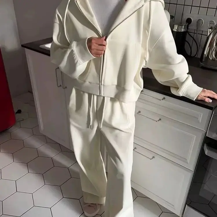 2025 Women's Zipper Sports Set and Long Pants Casual Two-Piece Set Women's Casual Hooded Sports Set Womens Outifits 2