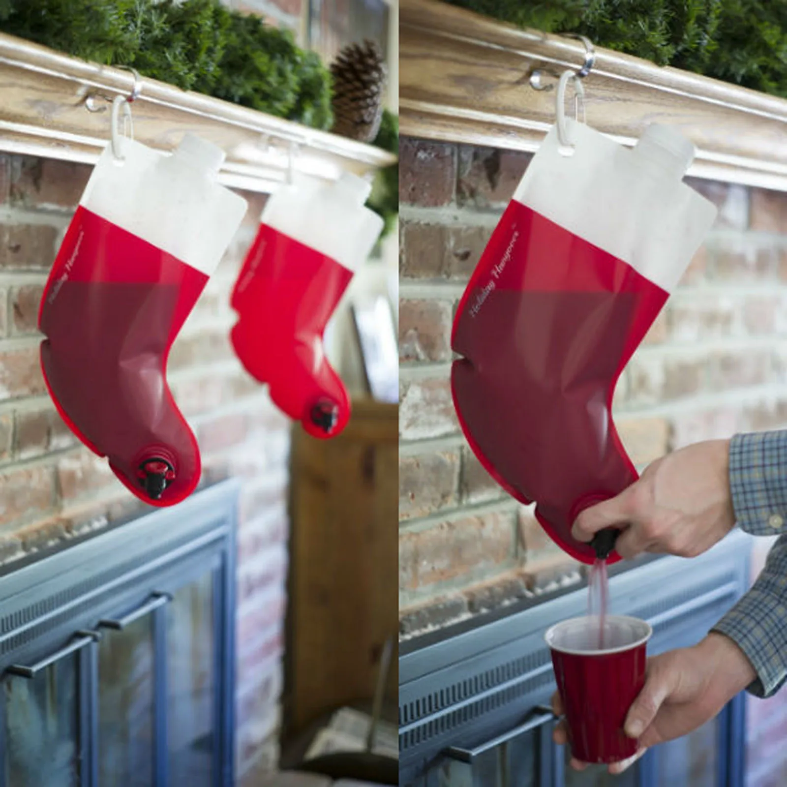 4 Pieces Christmas Stocking Flask Party Drinking Water  Container Bag Christmas Tree Holiday Stocking Wine Dispenser Bag Elf Boots  Santa Drink Beverage Dispenser Funny Yankee Swap Gifts: Flasks