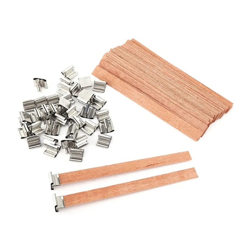 Description Picture 2 of itemFor fun 30pcs Wooden Candle Wick With Clip Base Craft Wicker Paraffin Beeswax Burning Smokeless Wick Candle Making Supplies