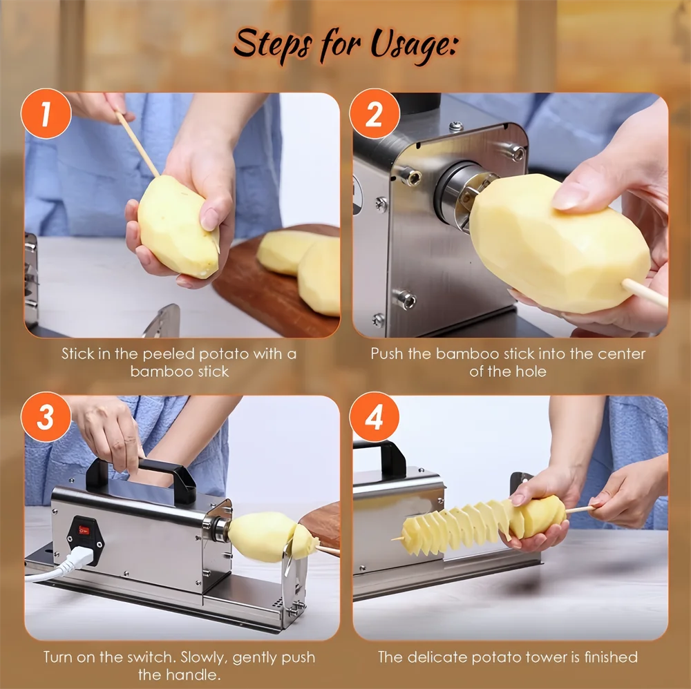 Electric 3 in1 Tornado Potato Cutter Curly Fries Twist Hot Dog Potato Twister 110/220V Spiral Potato Cutting Machine