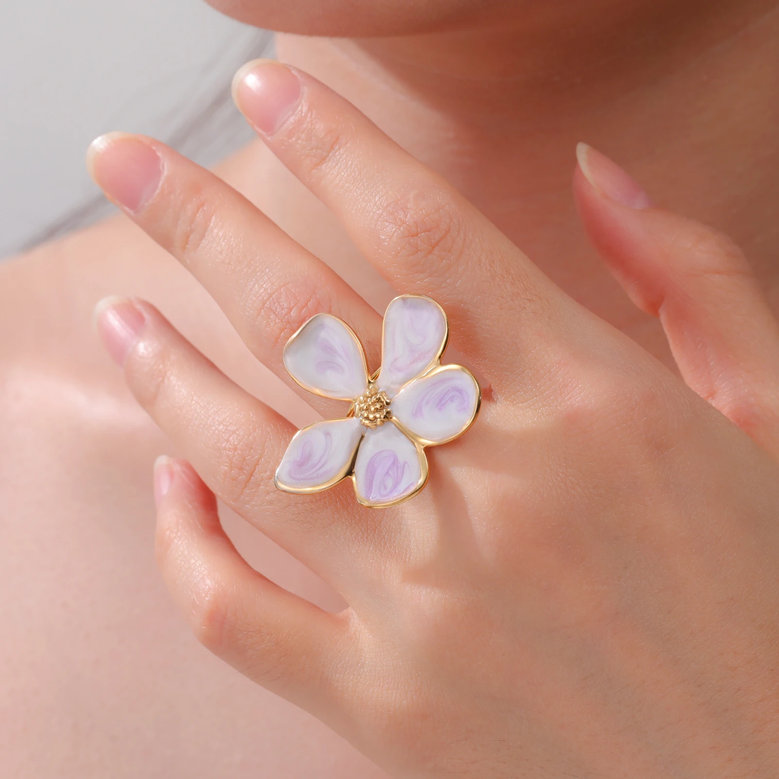 COOLTIME Tropfendes Öl Bunte Blumenring für Frauen Edelstahl Verstellbare Ringe Trend Ästhetik Hochzeit Schmuck Geschenke – Detail 15