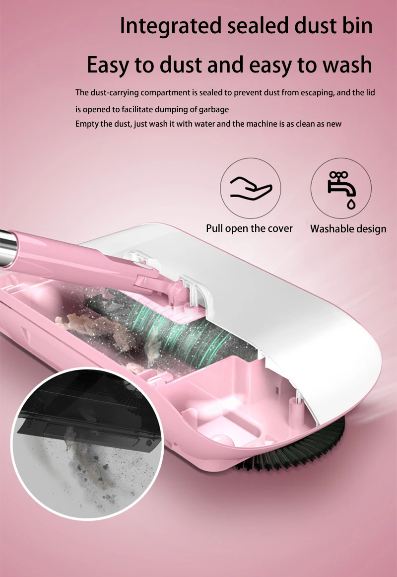 Hand Push Sweeper Magic Broom Dustpan Set Housework Cleaning Mopping All-in-one Sweeping Machine Wet and Dry Mopping Tool