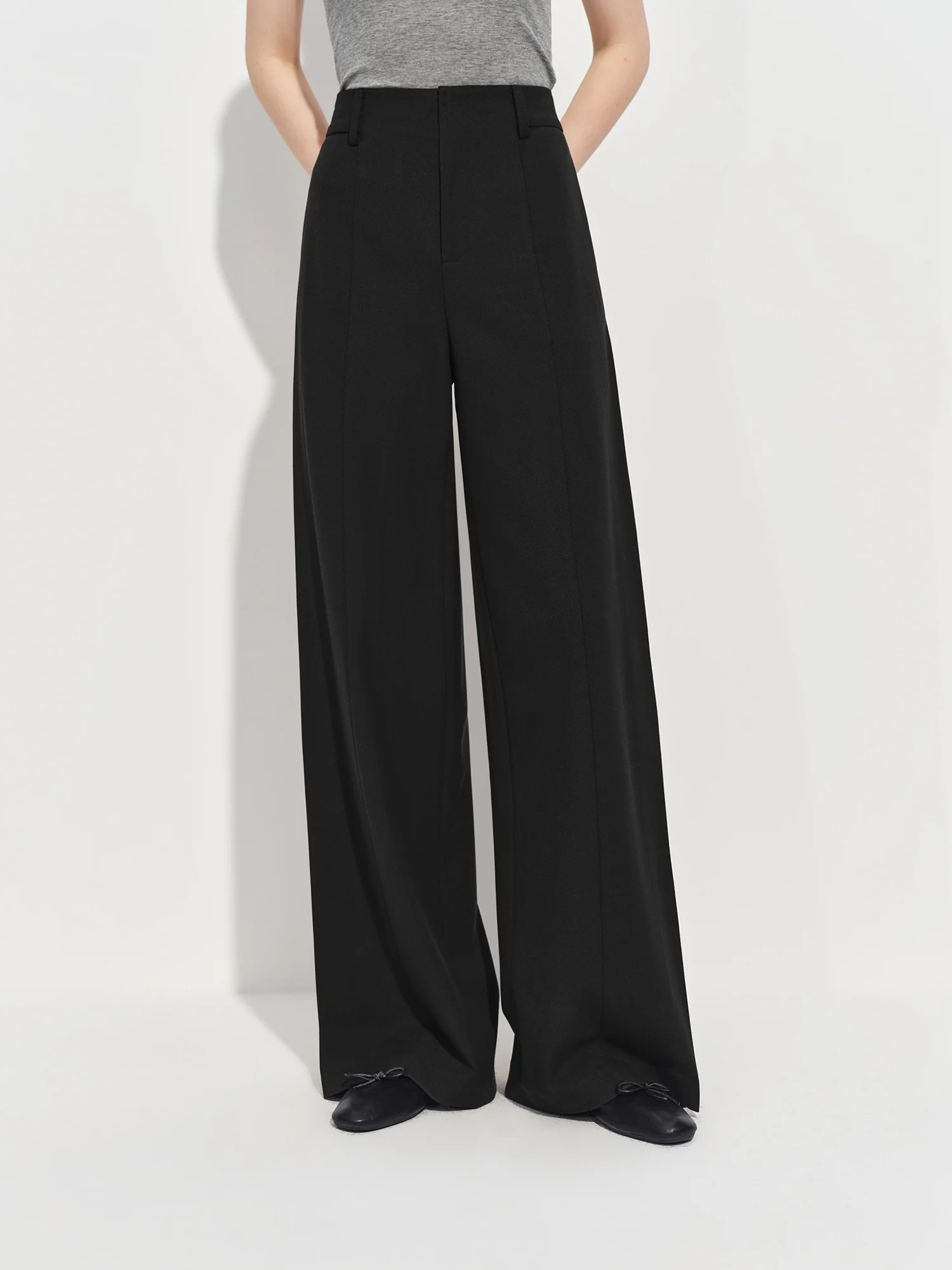 FSLE 2026 Spring Women's Wide Leg Trousers Wool Blend Acetate Pants High Waist Office Chic Pant Versatile Minimalist Soft Pants