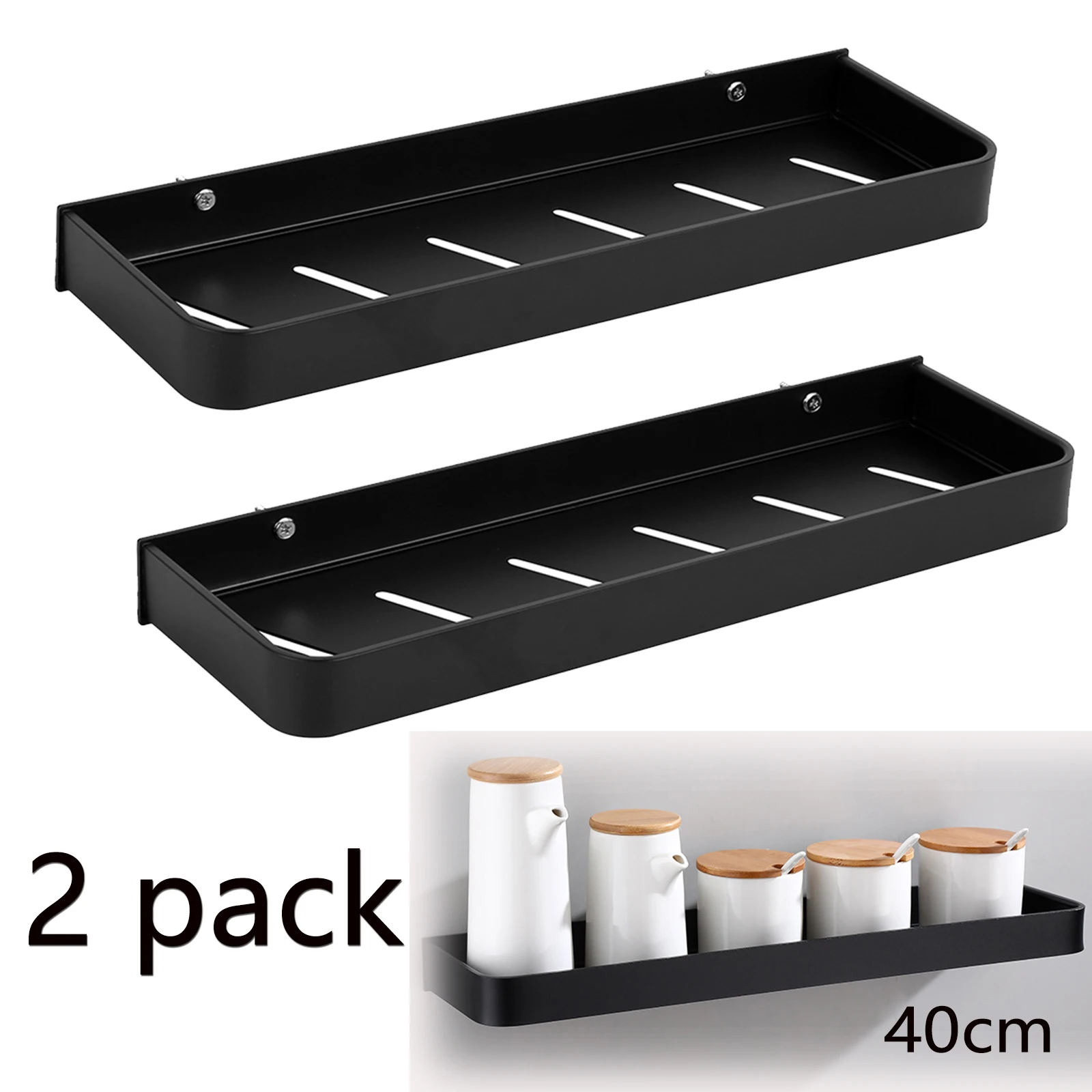 2 Pack Shower Caddy,Bathroom Shelf Organiser Wall Mounted Shower Storage Rack 40cm Space Saving Shelf Bathroom Accessorie