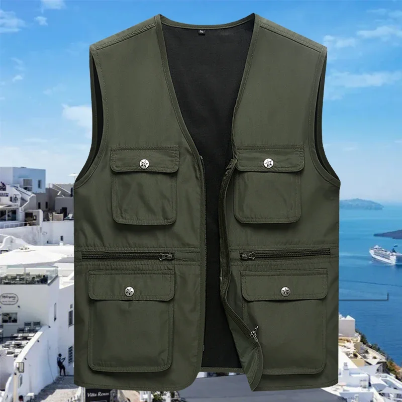 남자 야외 통기성 민소매 조끼 남자 전술화물 낚시 조끼 남자 캐주얼 멀티 포켓 작업 도구 사파리 조끼 양복 조끼