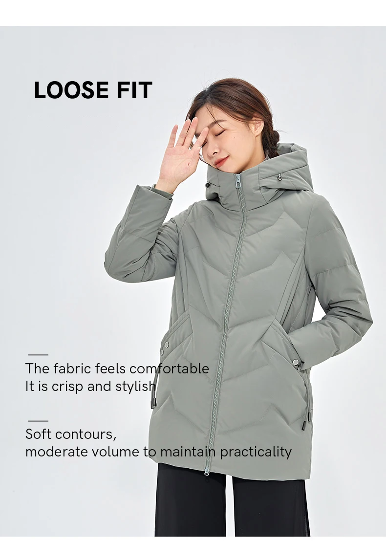 Chericom Down Jacket Women Winter Hooded Mid Long Duck Down Thick Warm Padded Coat Loose Versatile Commute Puffer Jackets 289193