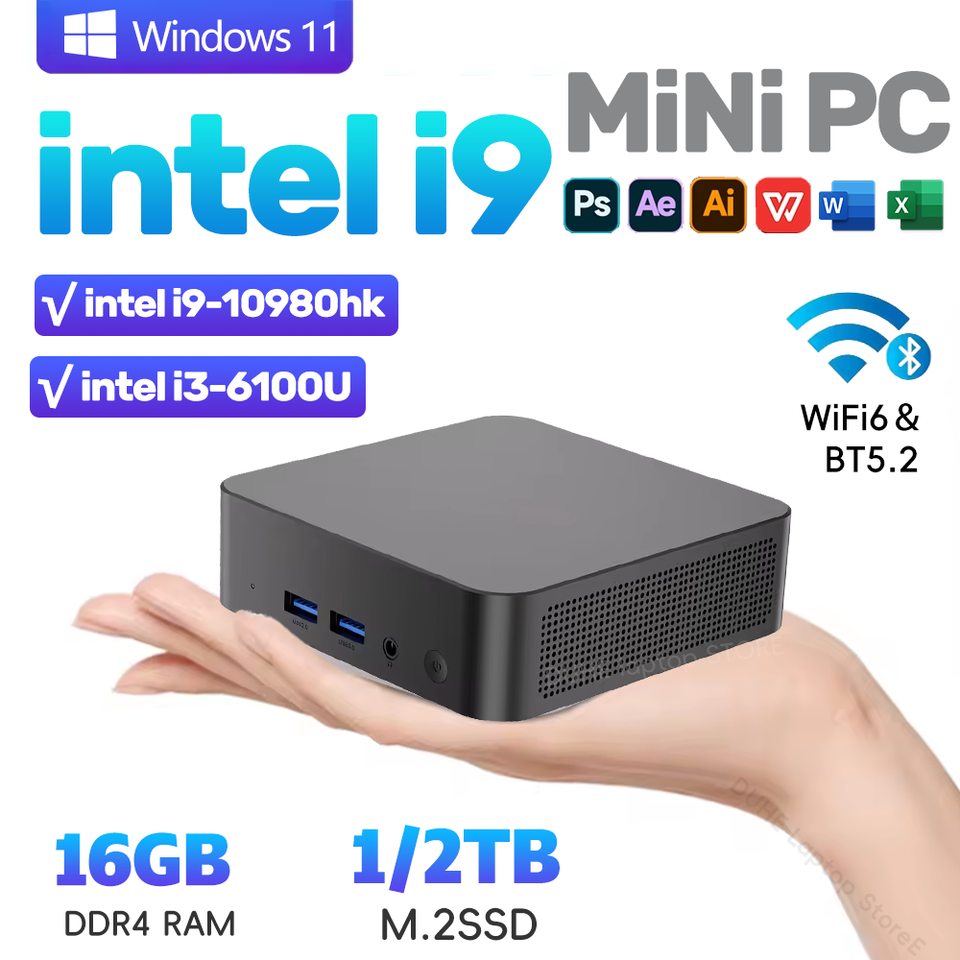  Windows 11 intel i9 MINI PC Intel Core i9 10980HK/Core i3 6100U MINI Host 16GB DDR4 2048GB SSD  WIFI 6 BT5.2 Gaming MINI PC 