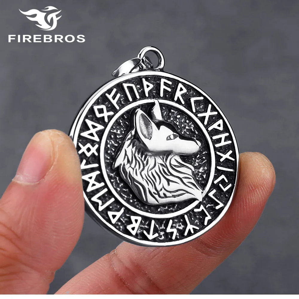 

Винтажные Ювелирные изделия FIREBROS из нержавеющей стали для мужчин и женщин, викингов, ожерелье с кулоном в виде руны Одина и Волка со шлем символов Awe, Прямая поставка