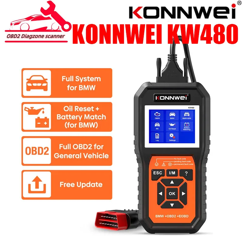 

KONNWEI KW480 OBD2 Scanner Car Code Reader ODB2 Car Diagnostic Tool for B M W Full System/KW208/KW510/KW850/KW206