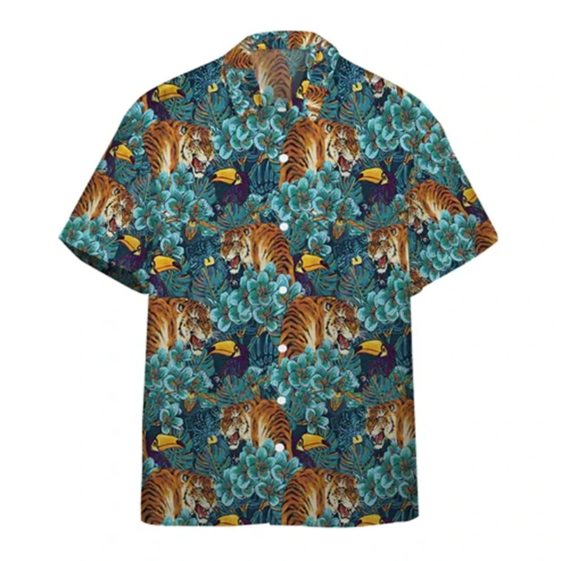 thumbnail image 1 of Camisa social Camisas de hombre de uso diario Blusa con estampado de tigre de manga corta con estampado de animales en 3D Camisetas casuales Ropa masculina de gran tamaño, 1 of 4