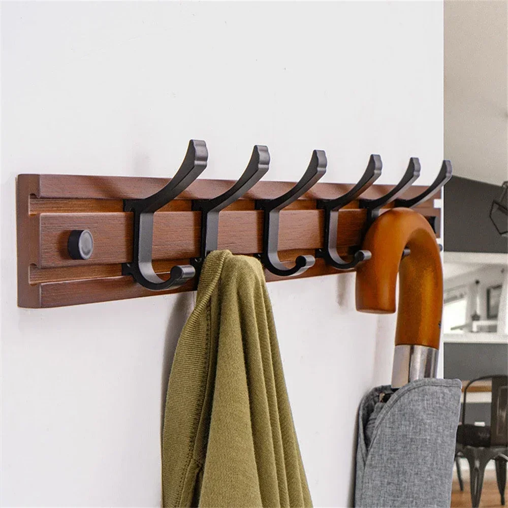 Bamboo Wall Hanger Hooks Sliding Bathroom Door Hanger Hat Key Organizer Furniture Wall Coat Racks
