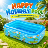Piscine gonflable 1 pièce en PVC épaissi, bleue et blanche imprimée, pliable, portable pour extérieur et jardin, pour adultes et bébés, avec vidange facile 1