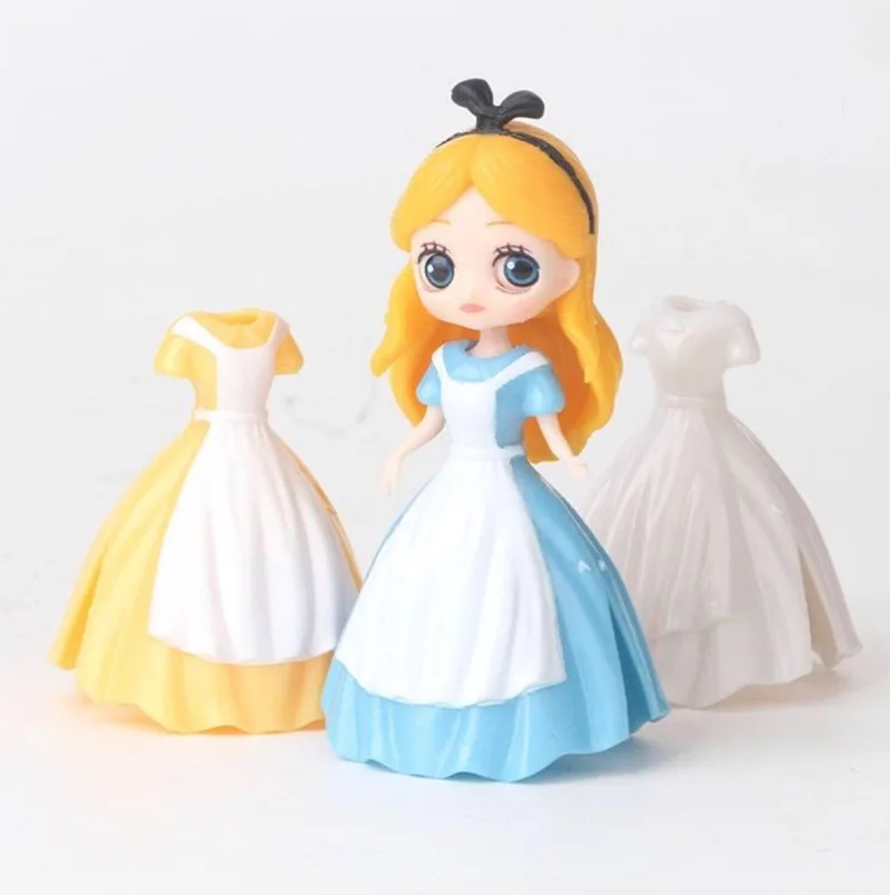 24pcs Princess Cinderella Belle Alice Snow White Ariel Rapunzel Pvc Action Figures Interchangeable Clothes Toys Dolls Gifts 6