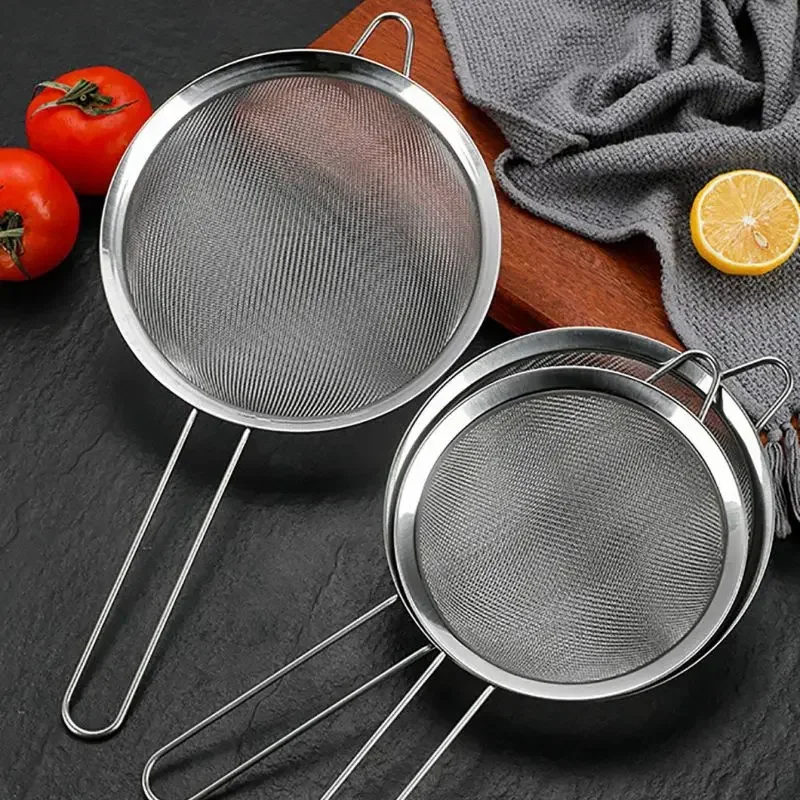 Mesh Strainer Set of 3 Stainless Steel Fine Long Handle Food Skimmer for Kitchen Cooking and Sifting
