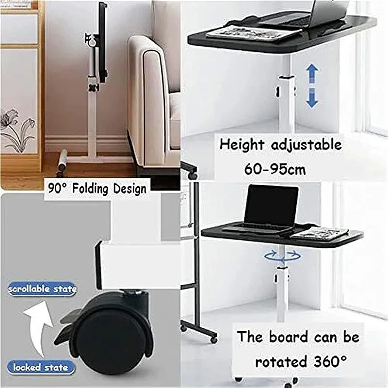 Laptop Desk with Drawer 360&deg; Rotating Plate Double Anti-slip Strips Height Adjustable Foldable Portable Bed Table for Students