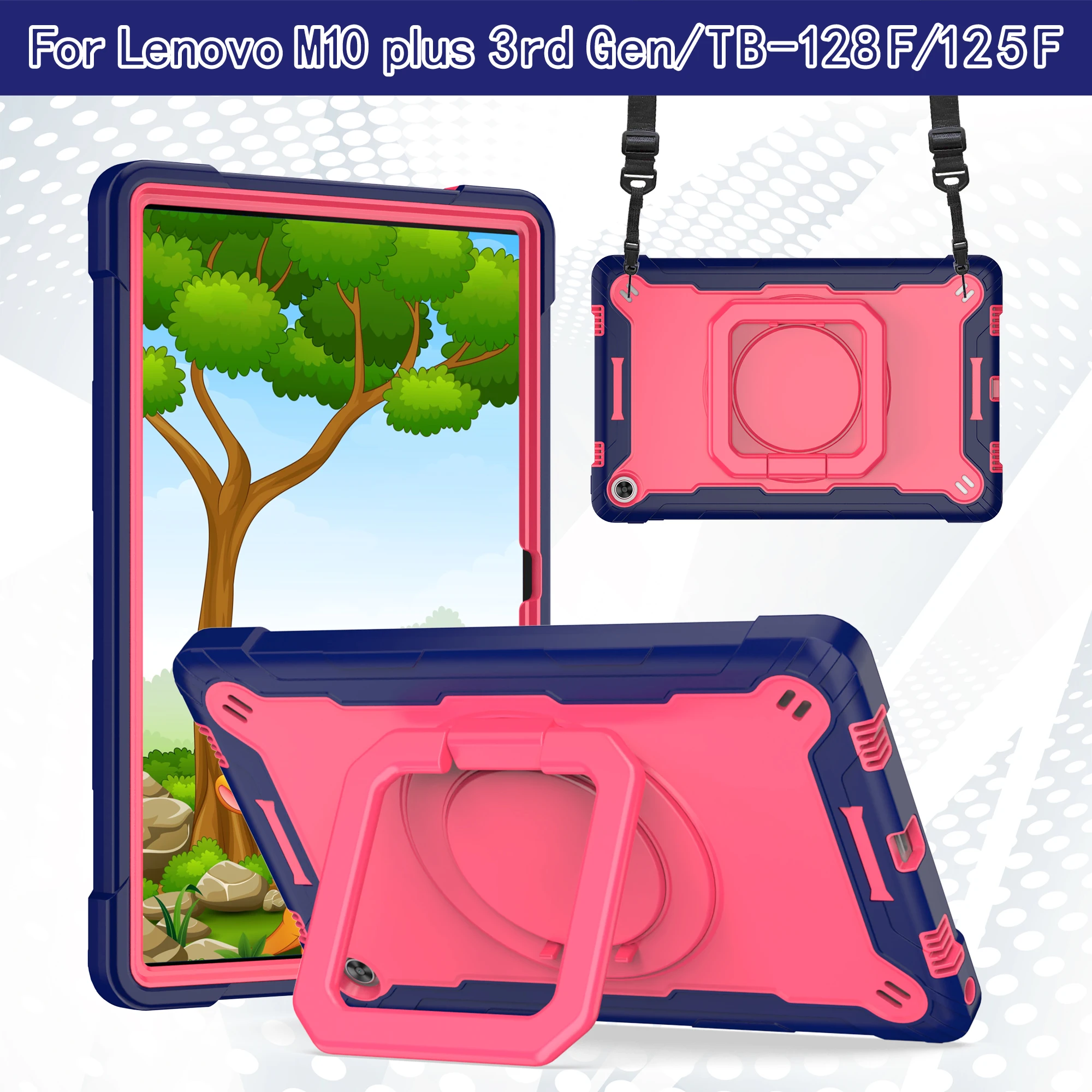 Durable 360° Swivel Stand Tablet Case with Shoulder Straps, Drop & Shockproof Design
