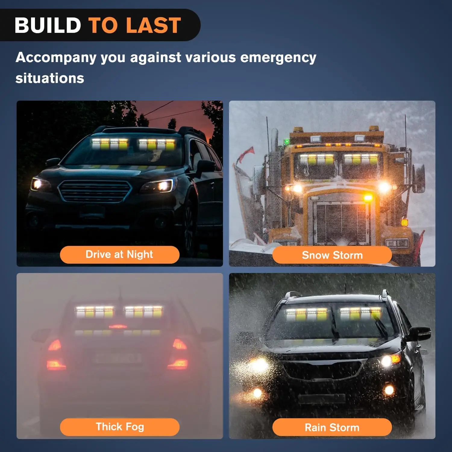 2 in 1 32 LED Car Strobe Lights For Emergency Flash Warning Lamp Windshield Bar Police 26 Modes Amber White Auto Assembly 12/24V