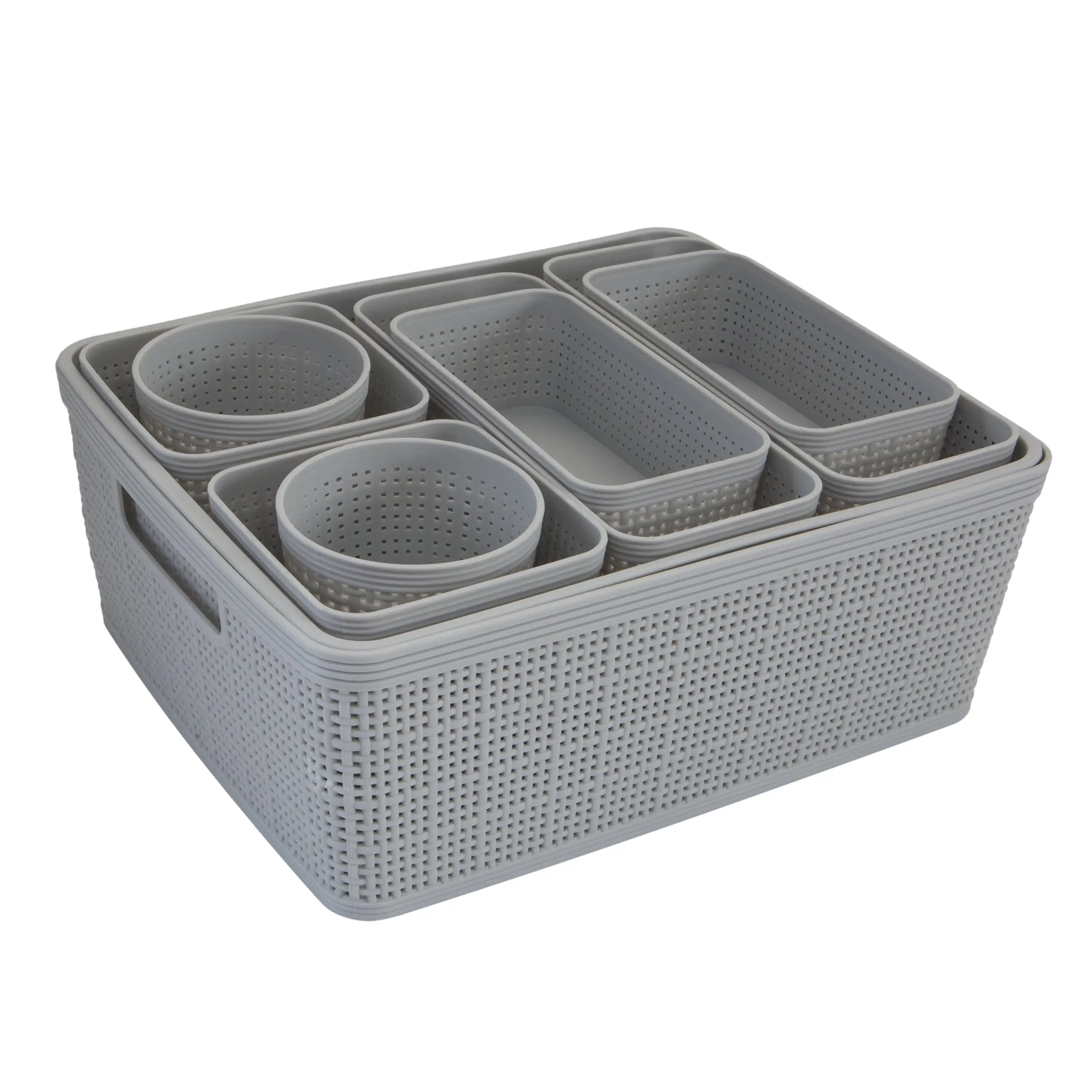 

Simplify 10 Pack Plastic Organizing Storage Basket Set, Grey