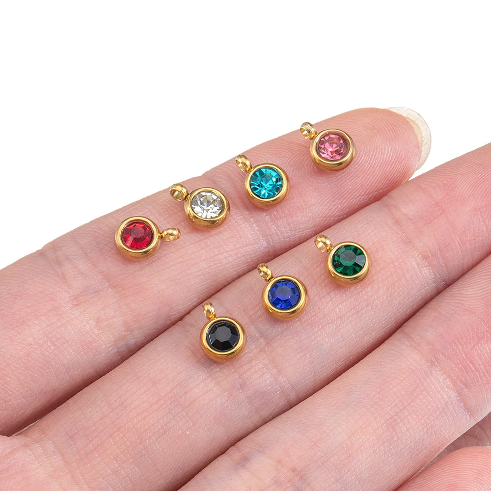 Fashion Multicolour Crystal Necklace Charms for Women Stainless Steel Gold Color 12 Month Birthstone Small Pendant Charm Jewelry