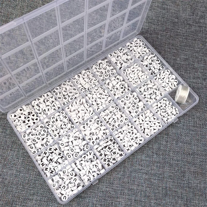 Acrylic English Alphabet Letter Beads 1400pcs/Box Set Kits With Stretch Cords For Bracelets Jewelry Accessories