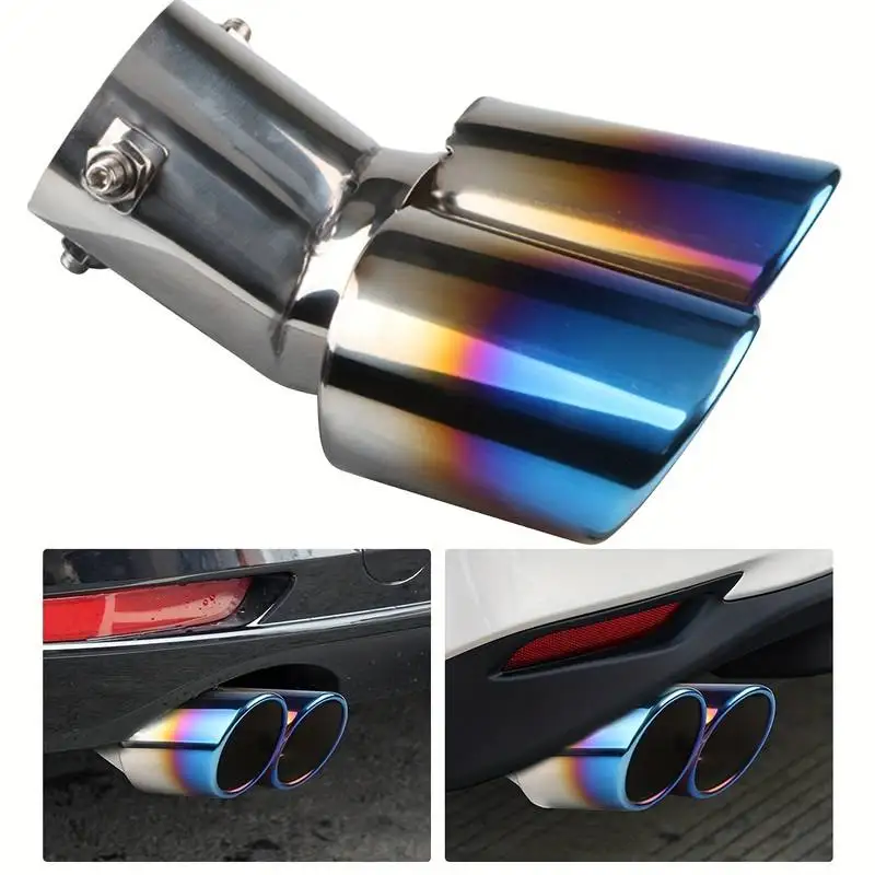 Tail Pipe Muffler Car General One Out Two Grilled Blue Tail Throat Double Pipe Stainless Steel