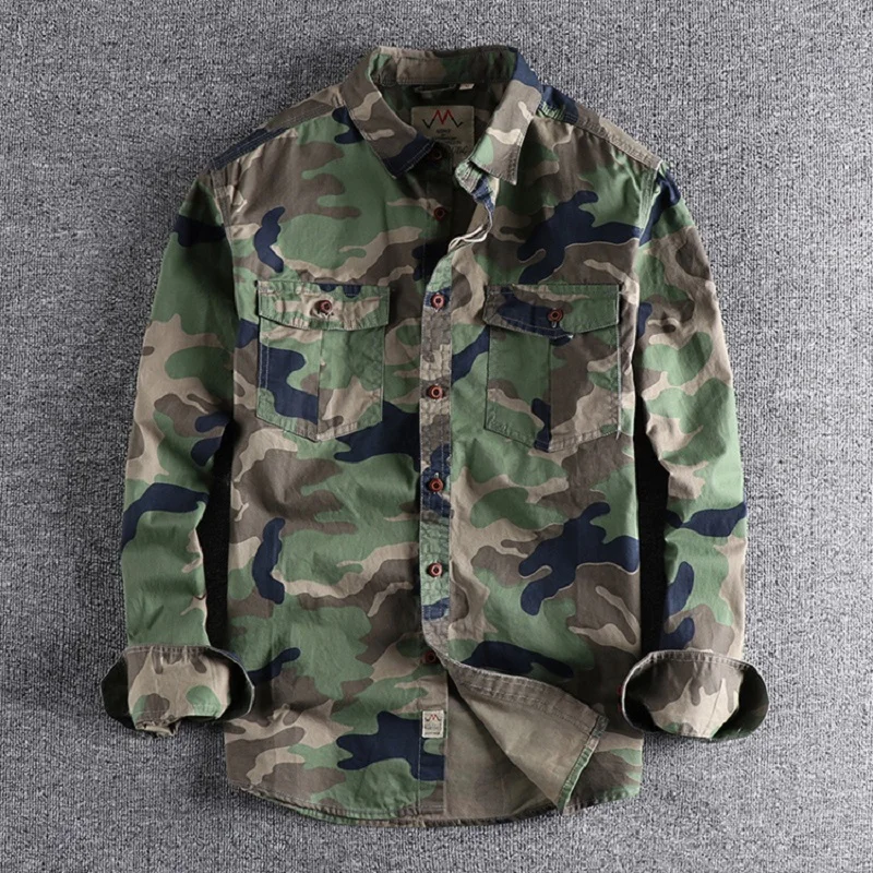 

High Casual Quality Youth Camicia Style Men Daily Cargo Hiking Outdoor Camouflage Sport Breasted Shirts Pocket Durable Military