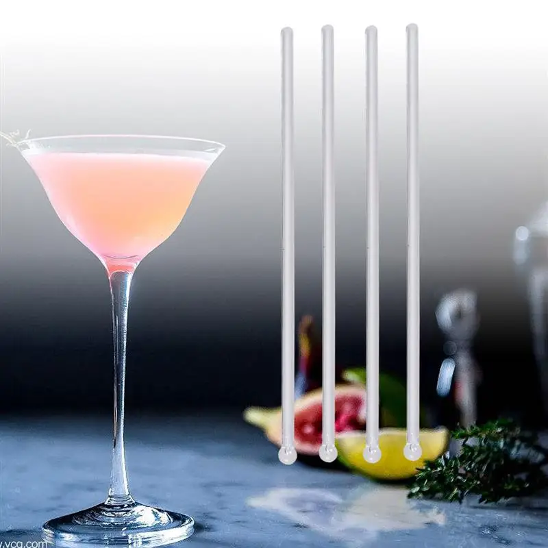 Cocktail Stirrers 100Pcs Transparent Round Plastic Ladle Swizzle Stick Mixing