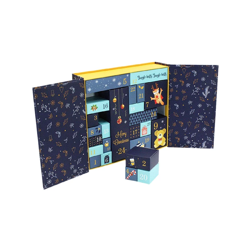 

24 Day Christmas Countdown Calendar Gift Box DIY Surprise for Kid Blue Packaging Paper Boxes Christmas Festival Supplies
