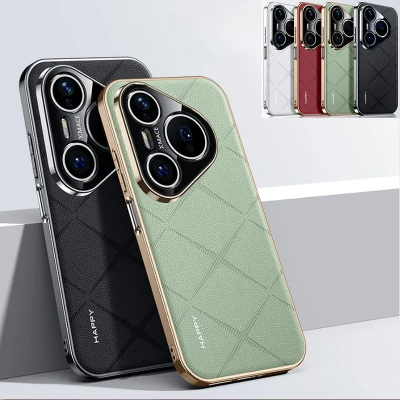 Premium PU Leather Shockproof Cover with Plating Camera Lens Protection - Hard PC Back Case