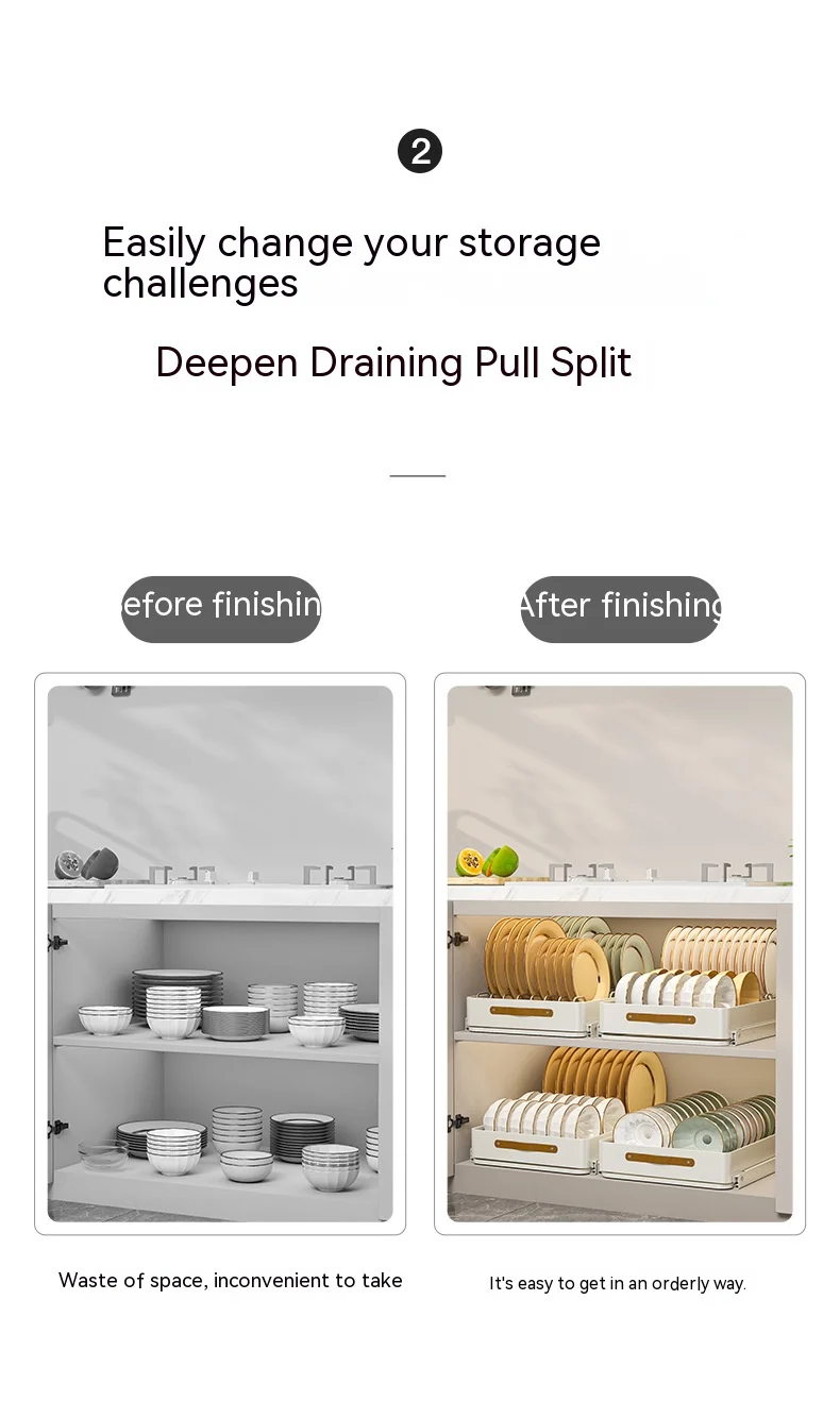 Description Picture 5 of itemKitchen Storage Rack with Slide Rails Pull-out Kitchen Drawer Storage Tray Spice Box Storage Rack Cabinets Organizer with Handle