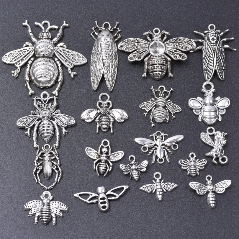 Silber Farbe Gemischt Insekt Charms Für Schmuck Machen Bee Anhänger Legierung Cricket Tier Anhänger Frauen Männer Zubehör DIY Halskette – Detail 5