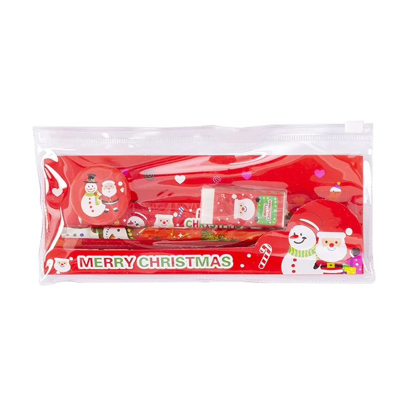 5Pcs/set Christmas Stationery Christmas Pen Set Cute Pencils Sharpener Eraser